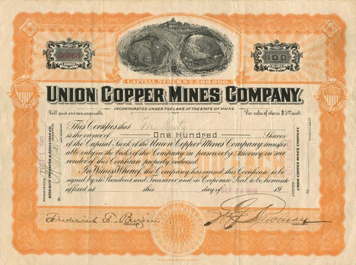 Union Copper Mines Co. - Stock Certificate